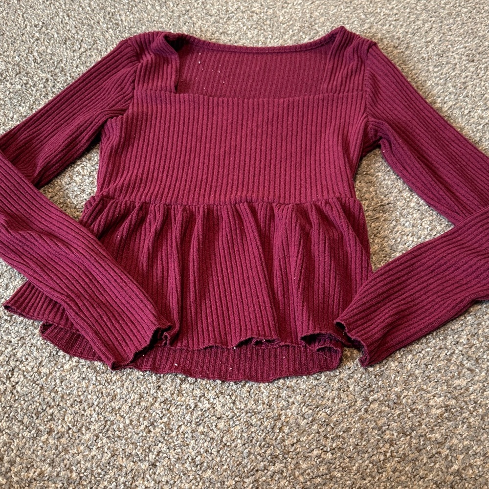 Burgundy Ribbed Long Sleeve Top